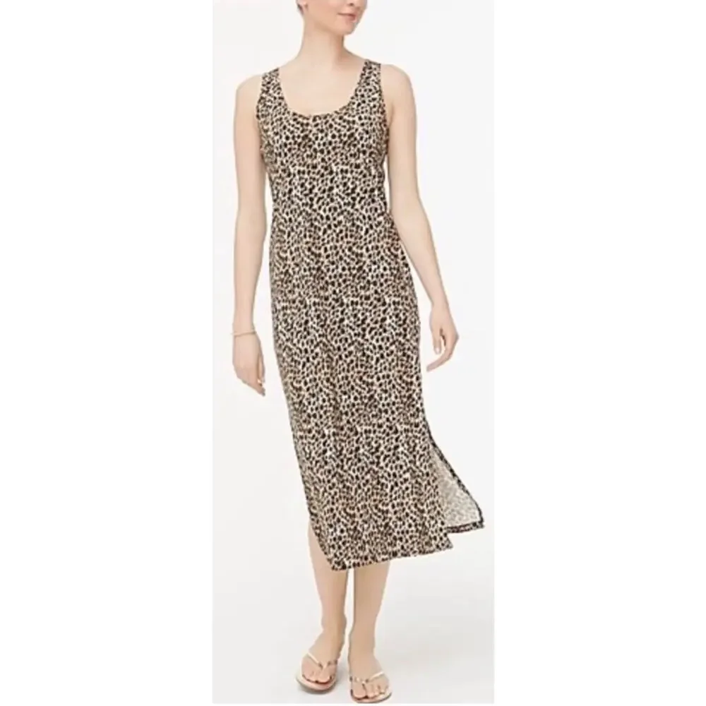 J. Crew Animal-print sleeveless knit midi side slits popover dress , size large - Picture 1 of 10